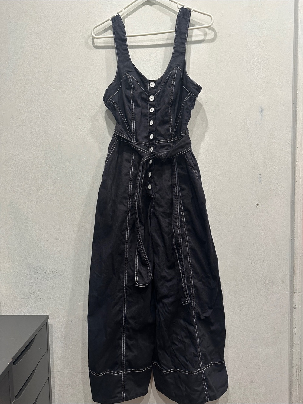 Ulla Johnson Denim Jumpsuit overalls Size 2 navy blue crop wide leg boho